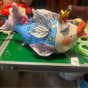 BLUE SKY CLAYWORKS "FAIRY COD MOTHER" FISH TEA POT CUTE 13"